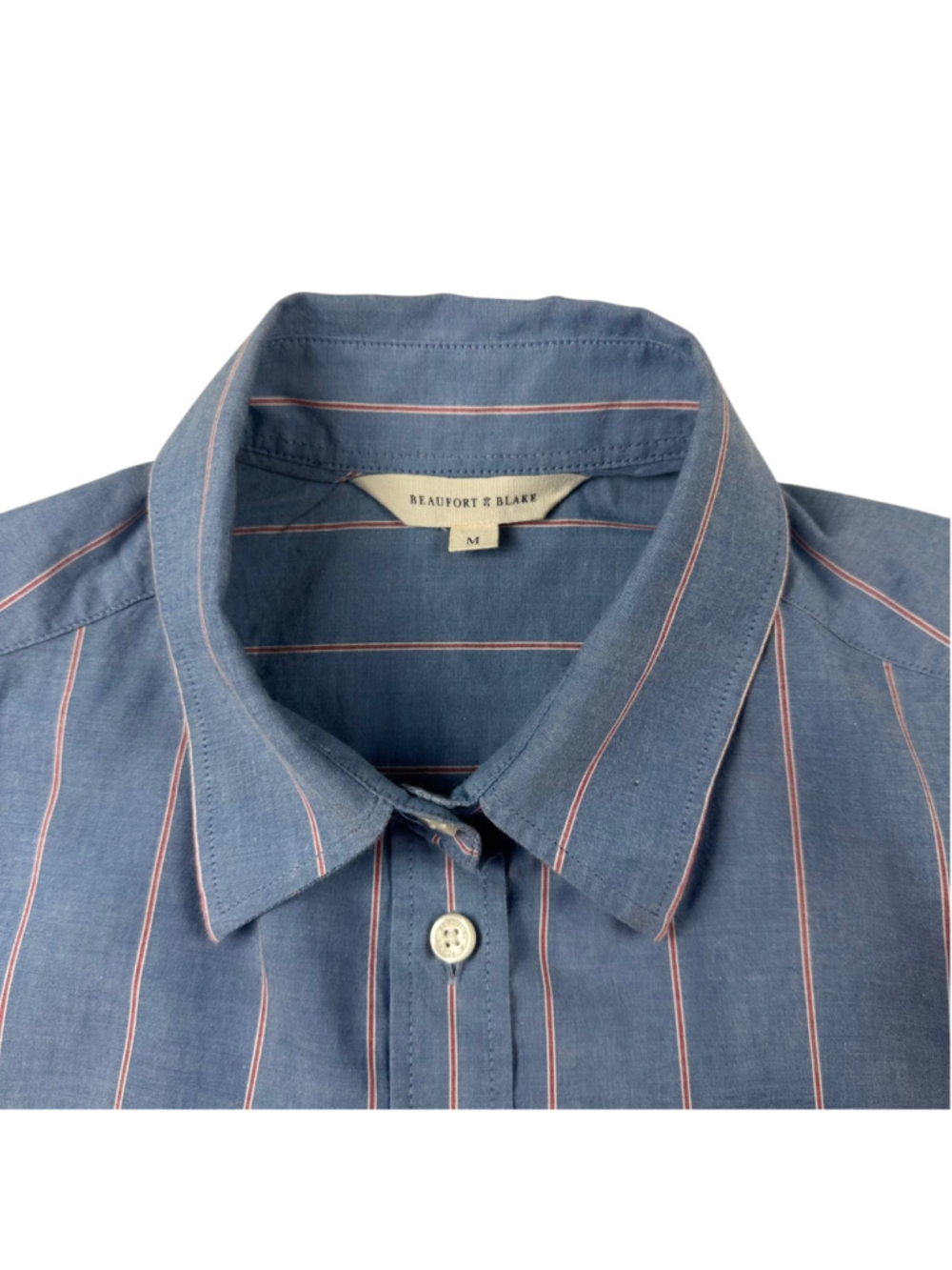 Beaufort & Blake Shirt Womens Medium Blue Red Stripe Long Sleeve Button Down - Picture 7 of 8